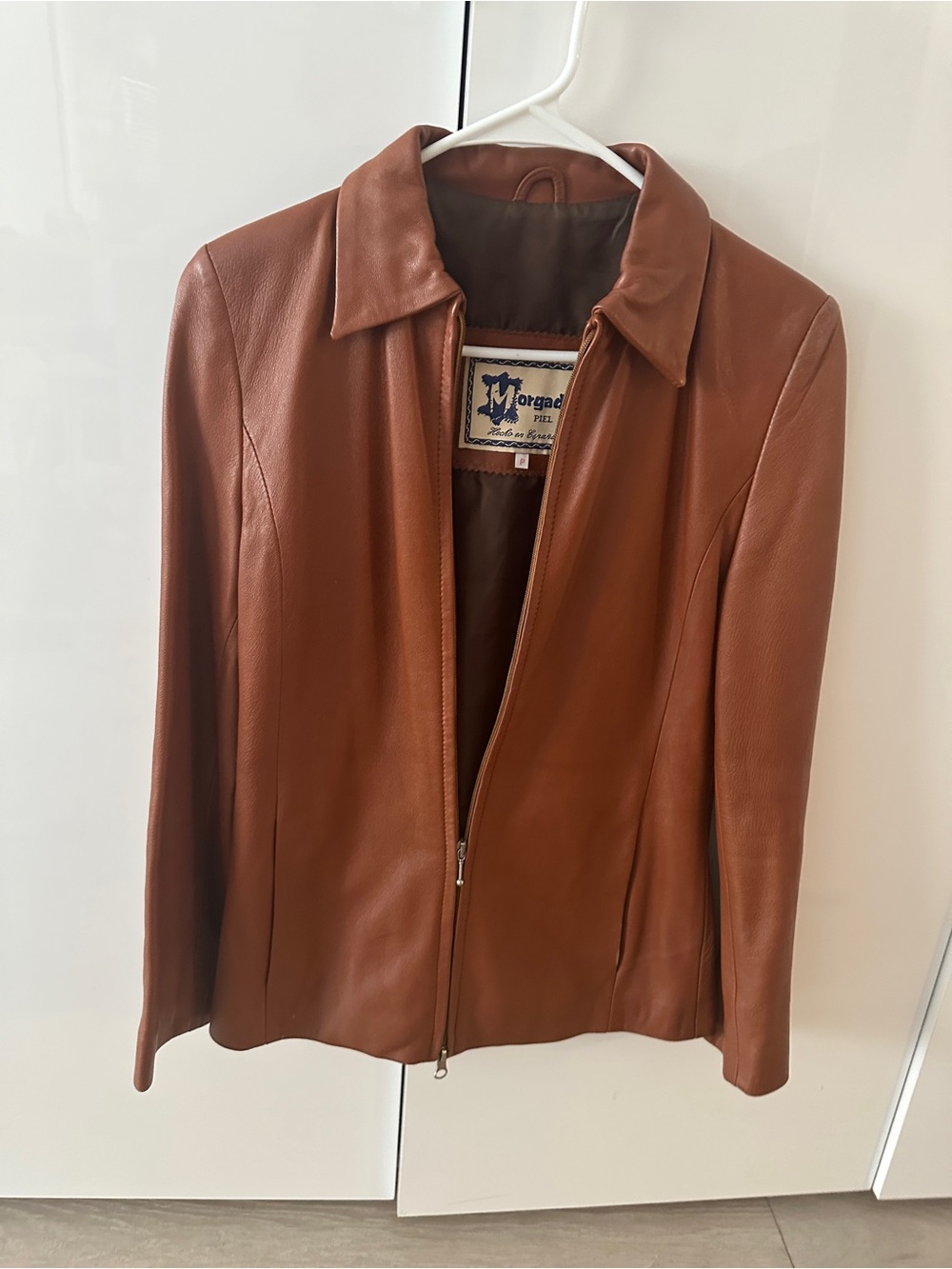 Chestnut Brown Leather Zip Jacket